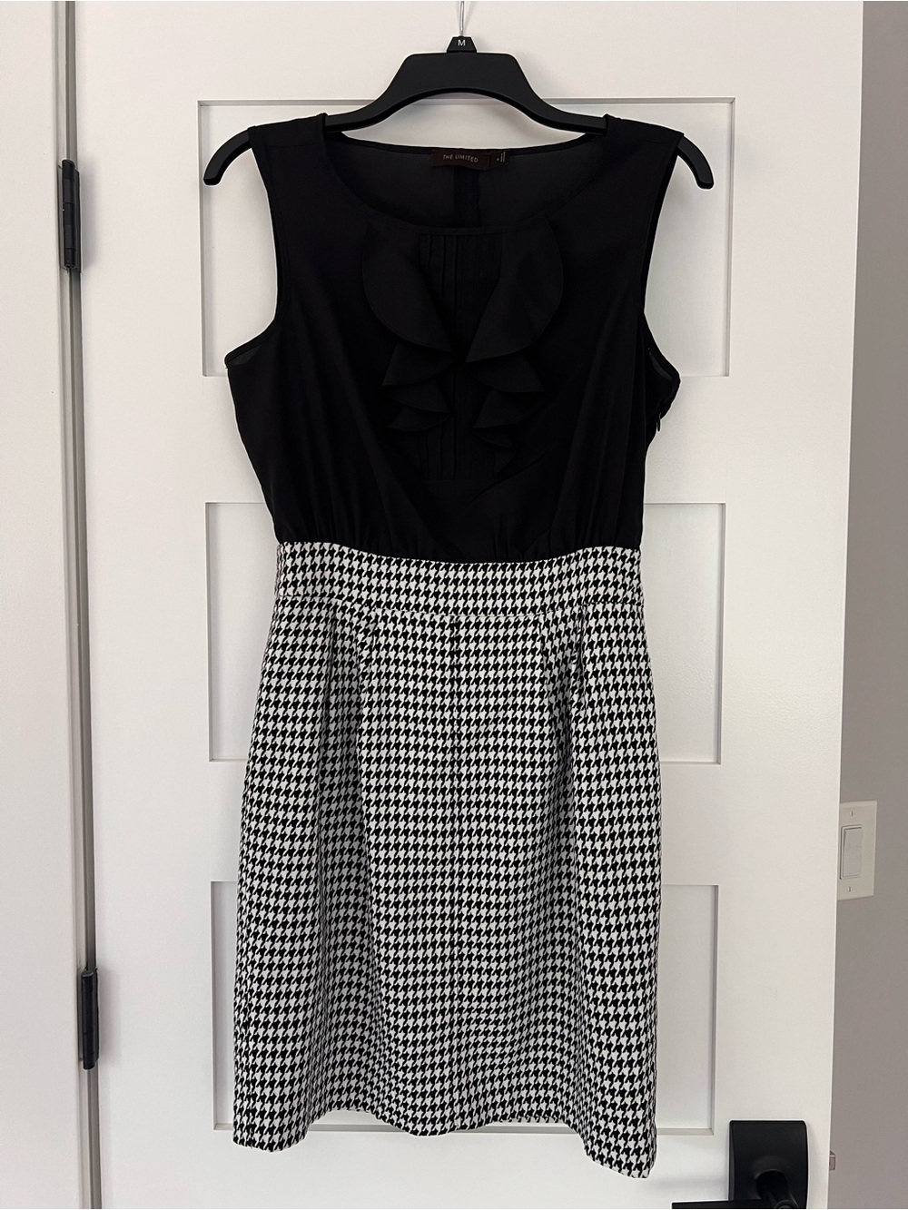 The Limited Black Top with Black-and-White Houndstooth Mini Dress